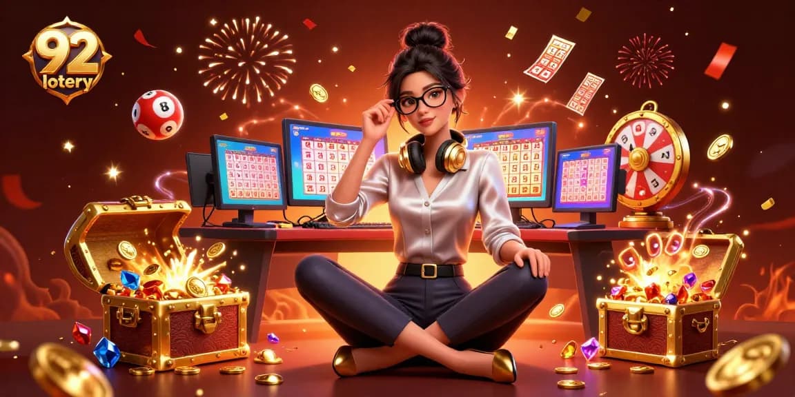 Play 92 lotery and win big with engaging games and vibrant visuals in this dynamic illustration.