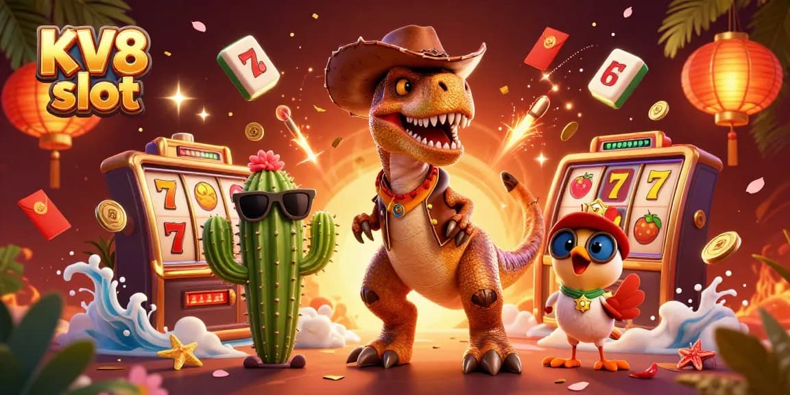 Experience thrilling gameplay with KV8 slot in a vibrant, dynamic casino scene filled with exciting elements.