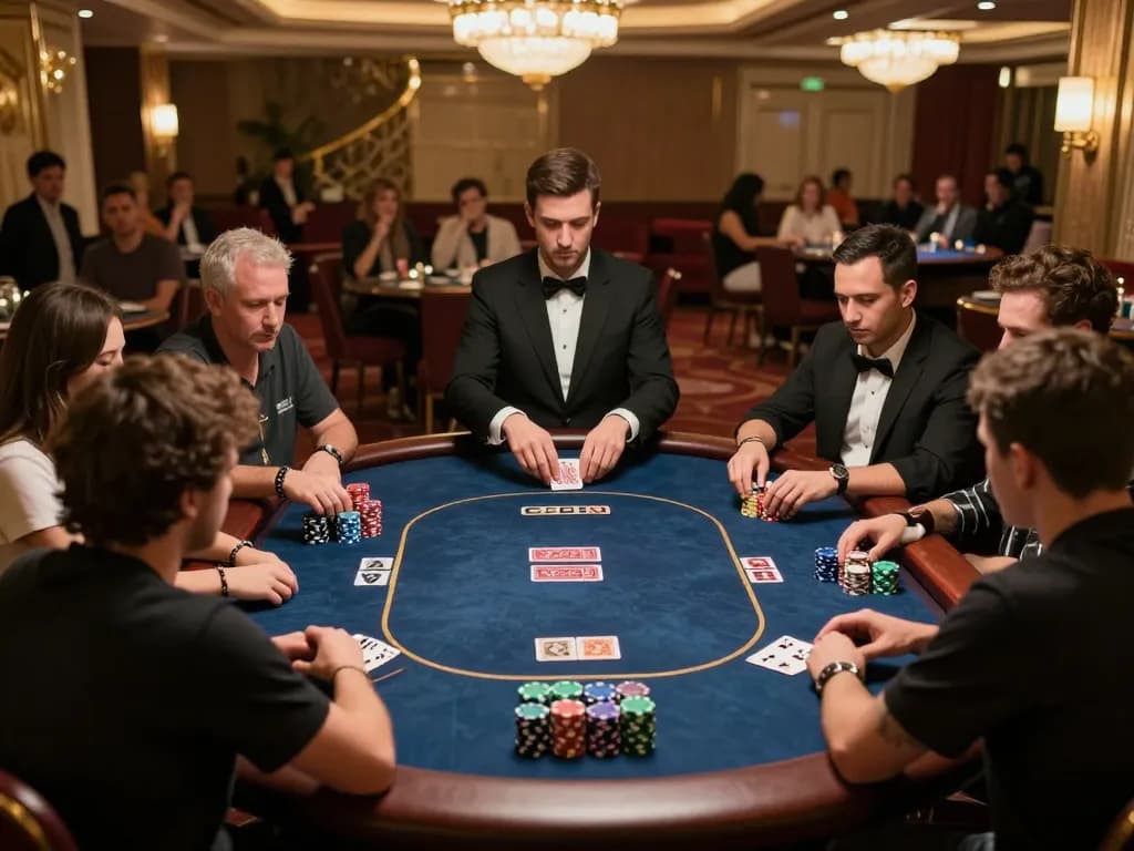 Players strategizing in a vibrant poker game featuring rokok 88 chips and cards.