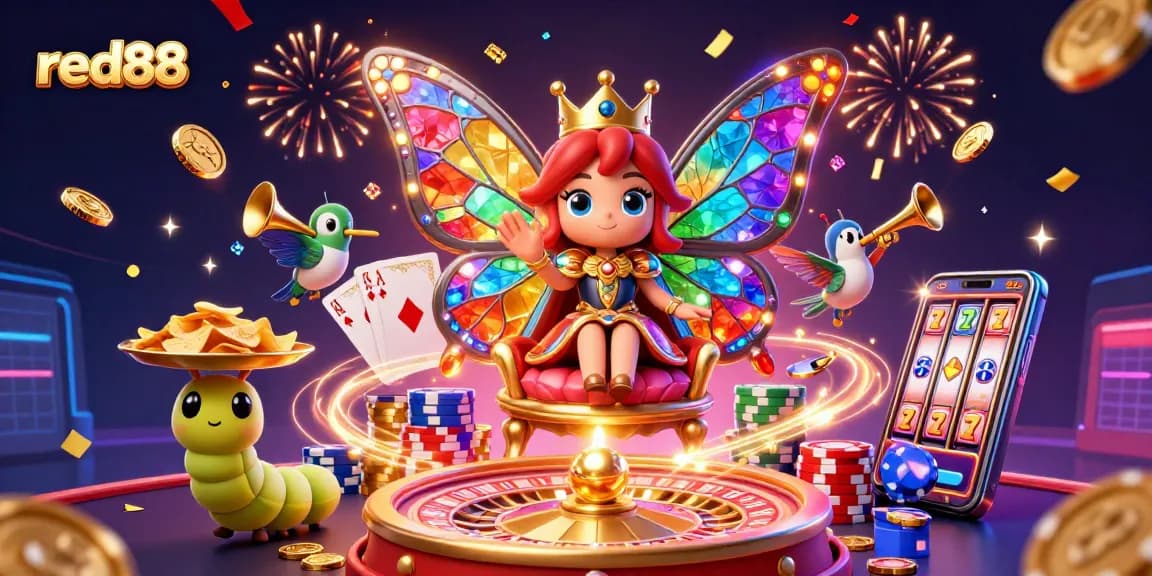 Experience thrilling wins at red88 with colorful characters and vibrant casino elements depicting excitement and fun.