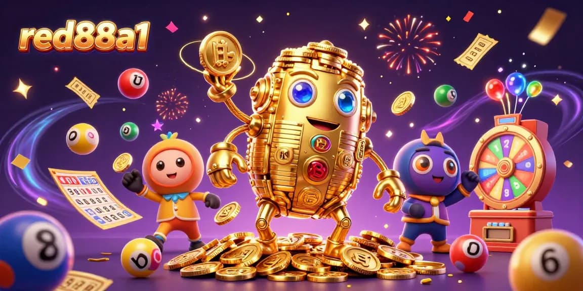 Experience excitement with red88a1 as colorful balls and golden elements celebrate your next win.