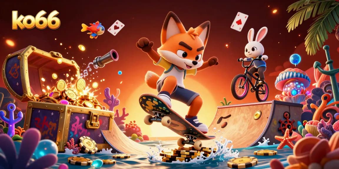 Experience the thrill of ko66 with this vibrant scene featuring exciting gambling motifs and dynamic characters.