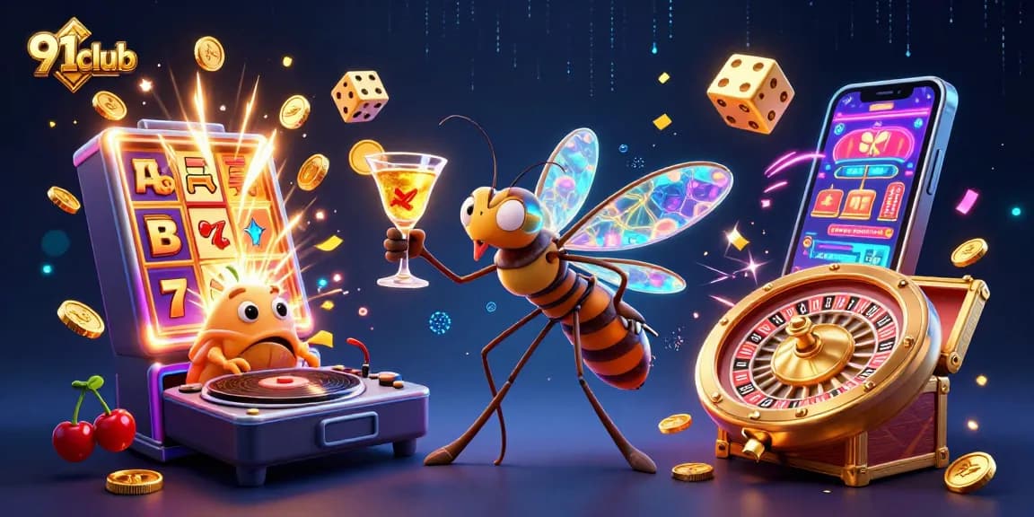 Engage with 91club's thrilling casino experience through a vibrant 3D illustration showcasing exciting gaming elements.