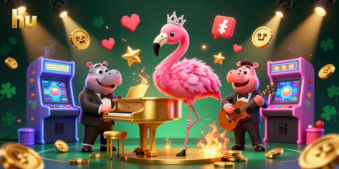 Play slots and win big with hu's vibrant casino lounge scene featuring colorful arcade game machines.