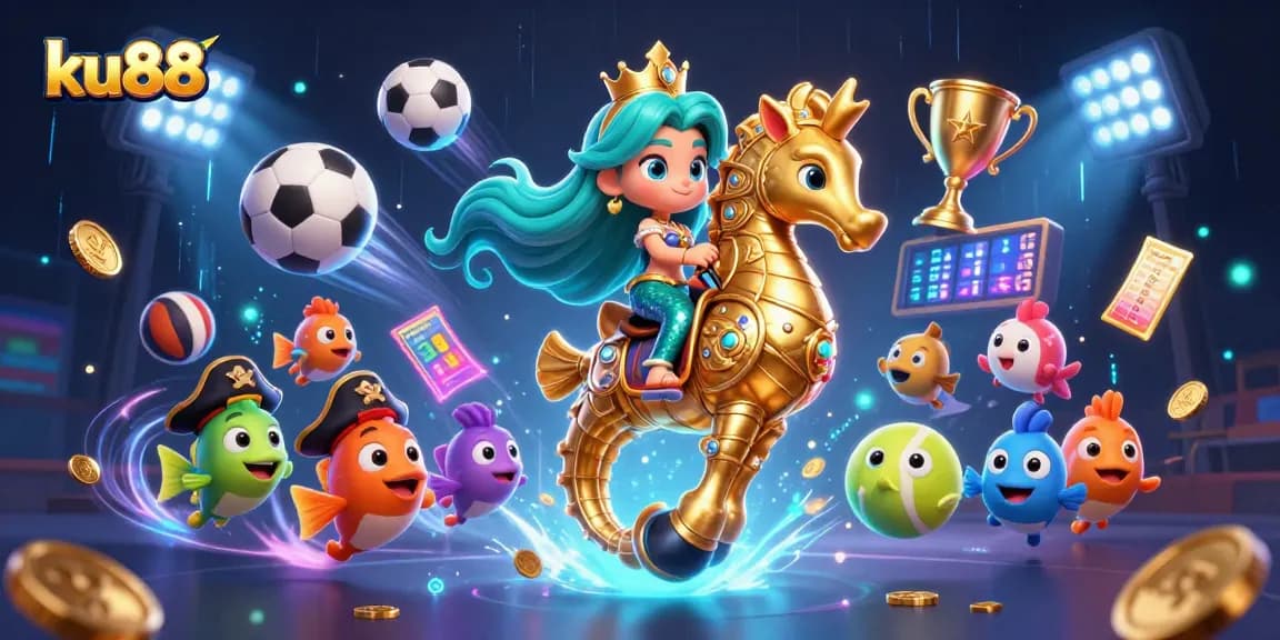 ku88 captures the excitement of sports betting with dynamic casino elements and vibrant characters.