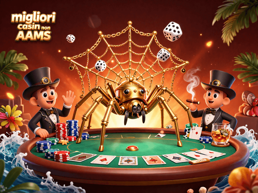Gioca nei migliori casino non AAMS con il ragno d'ottone e i gettoni di poker scintillanti.