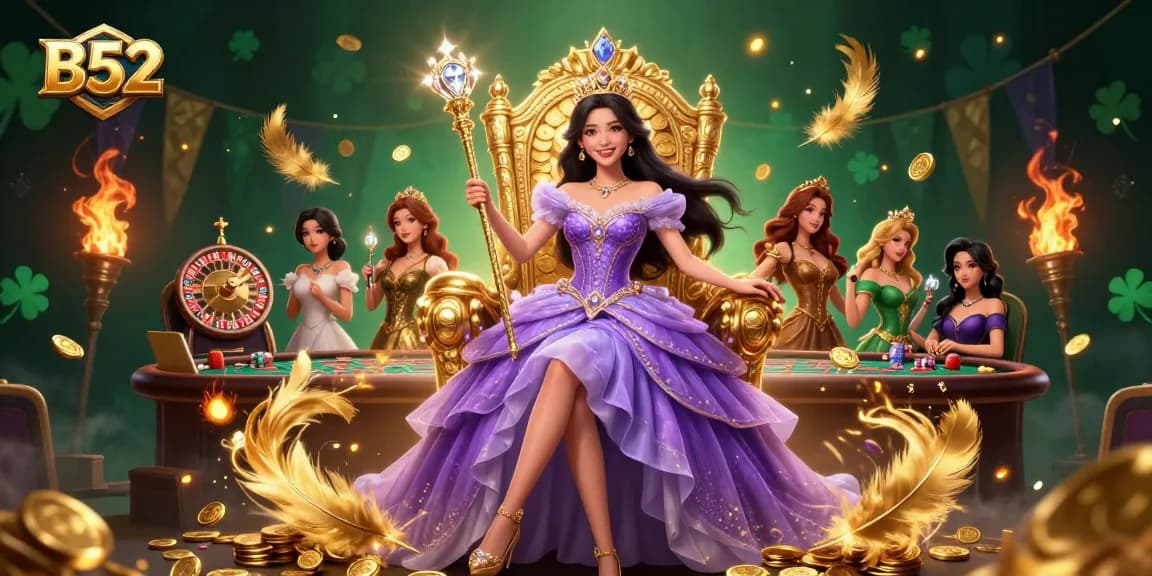 Experience the thrill of B52 betting with a vibrant live casino illustration featuring royalty.