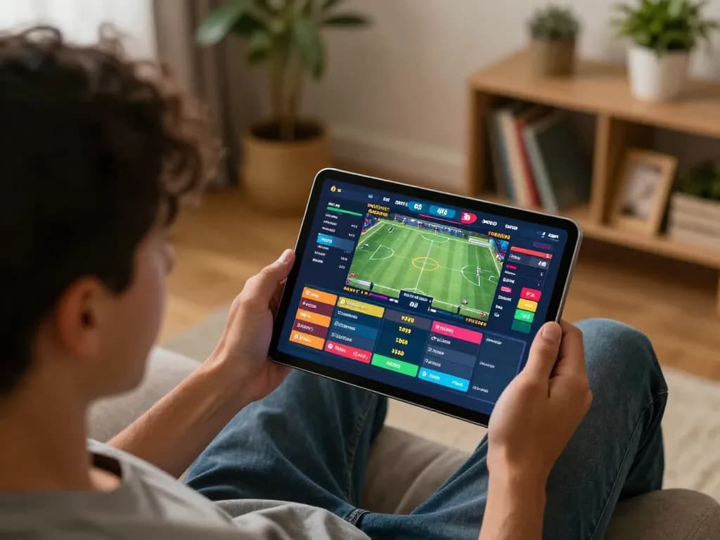 Engaged user placing bets on 88clbgo sports betting app from a cozy home setup, showcasing excitement.
