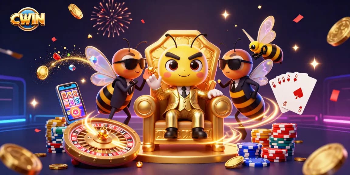 CWIN invites players to win big with exciting games and vibrant atmosphere in a dazzling casino scene.