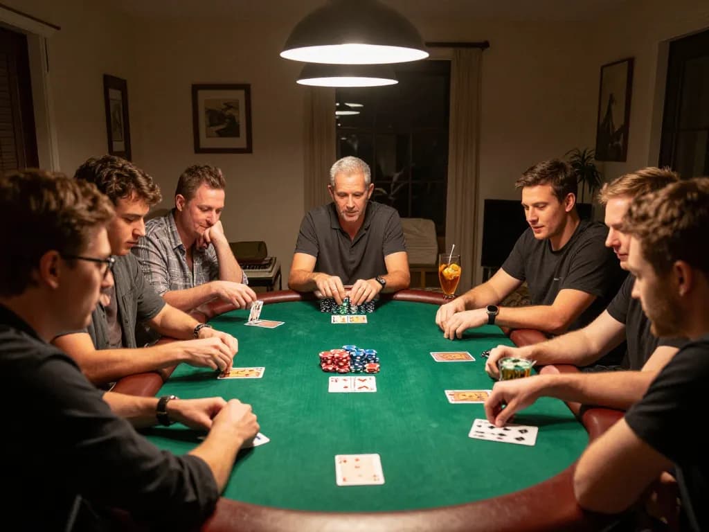 Players enjoying poker at home during a fun night, showcasing strategy and excitement at gg88live.