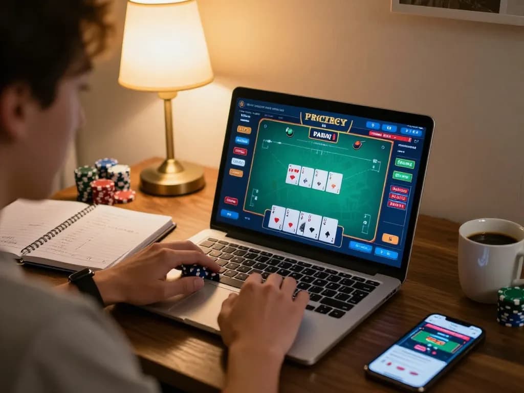 Player strategizing at MM88 online poker table, focused on gameplay interface with chips and cards visible