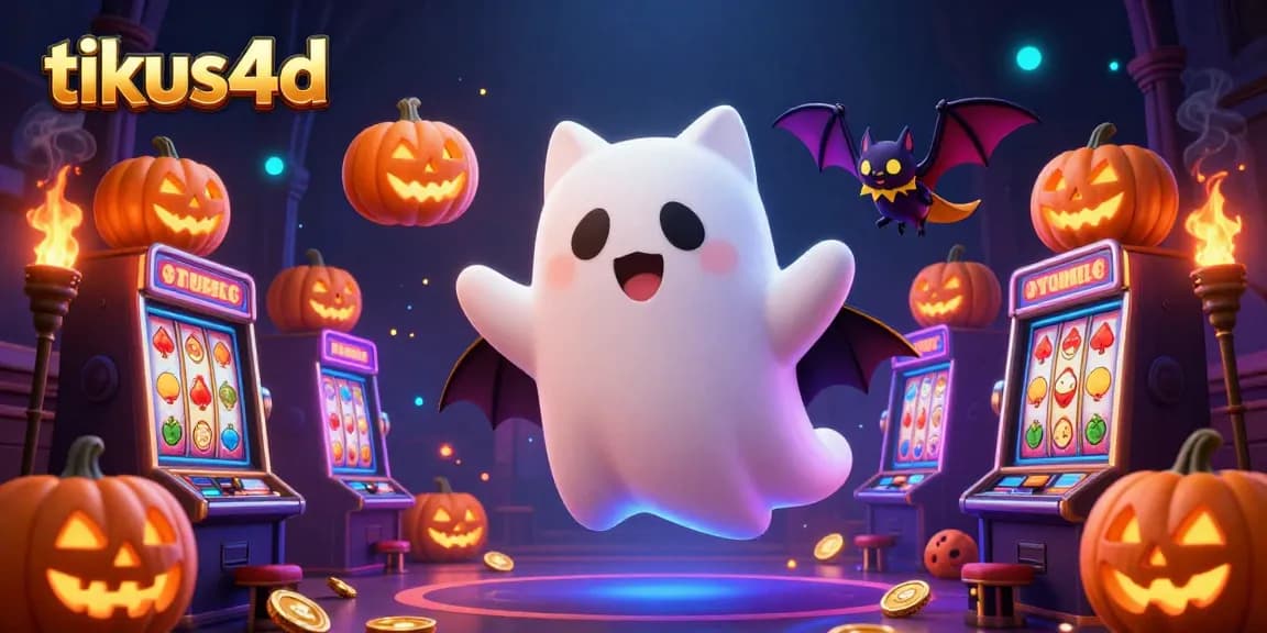 Spin to win with tikus4d as a ghost cat and bat explore a vibrant haunted casino.