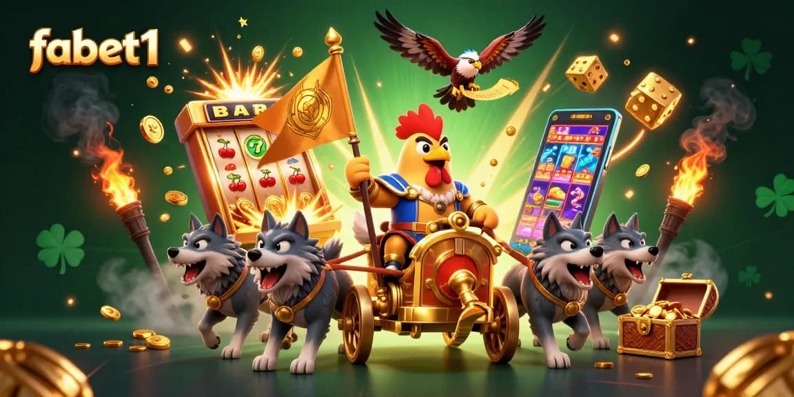 Experience the thrill of fabet1’s online casino with a vibrant 3D illustration showcasing exciting gaming elements.