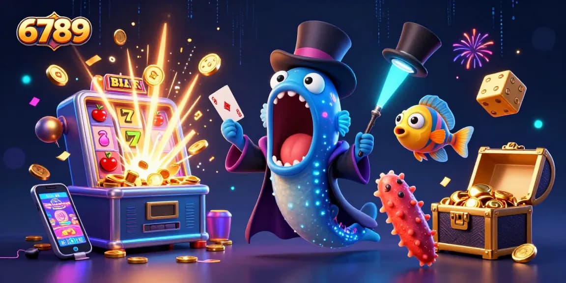 Experience 6789's thrilling casino games with animated characters and jackpot excitement.