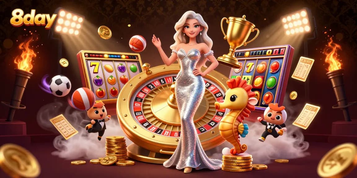 Engage in thrilling moments at 8day casino, featuring luxurious gameplay with spinning slot reels.