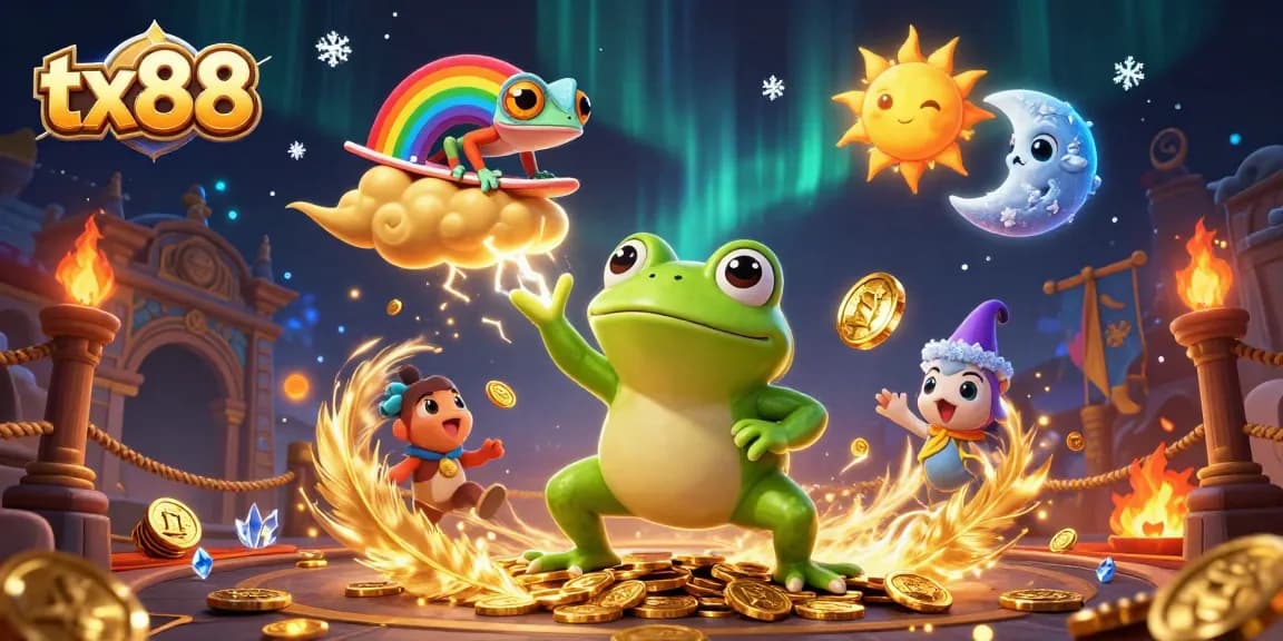 tx88 reveals a magical casino scene filled with golden coins, vibrant characters, and dynamic gaming elements.