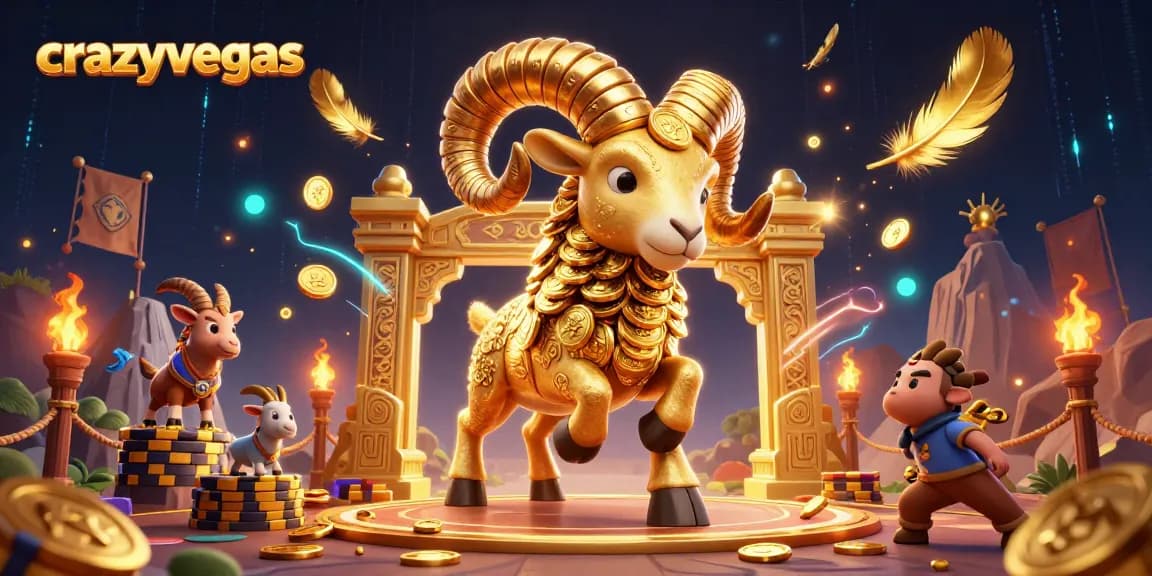 Charge into exciting gameplay at crazyvegas with a golden ram in a vibrant casino scene.