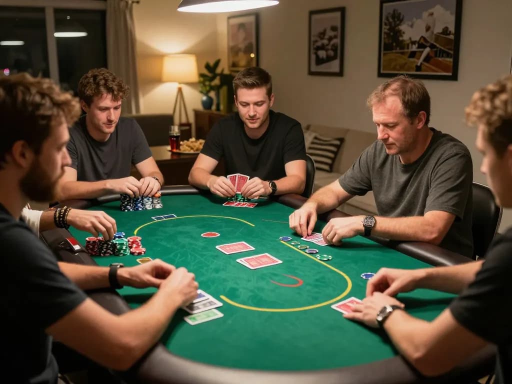 Engaged players analyze data sgp outcomes during a thrilling home poker game night