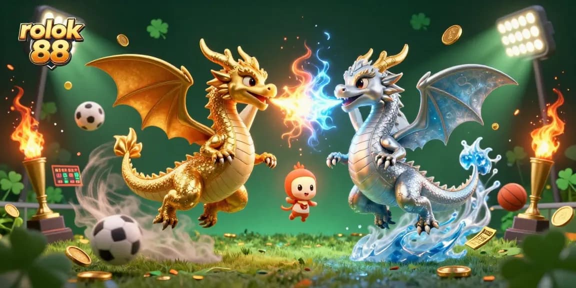 Gamble with the excitement of rokok 88, featuring dynamic twin dragons in a vibrant casino atmosphere.