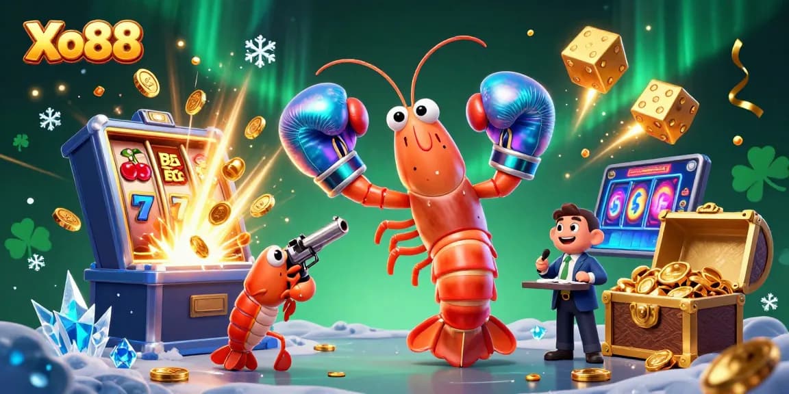 Xo88 offers an exciting jackpot experience as mantis shrimp and friends celebrate slots winnings.