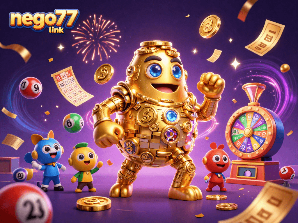 Engage with the action and promotions featured on nego77 link showcasing dynamic casino elements and golden golem.