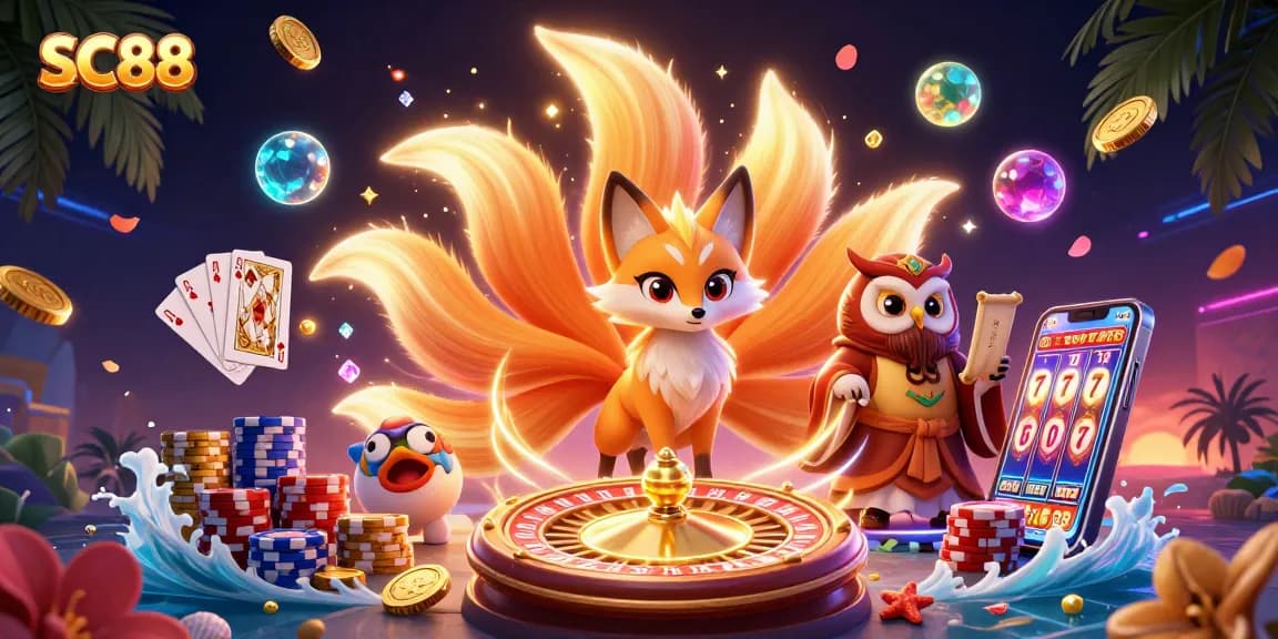SC88 showcases thrilling casino experiences with a vibrant nine-tailed fox spirit and dynamic game elements.