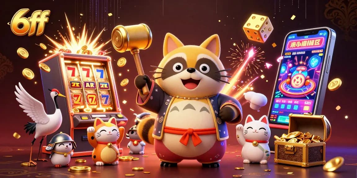 Experience jackpots with 6ff in this vibrant online casino illustration filled with colorful elements.