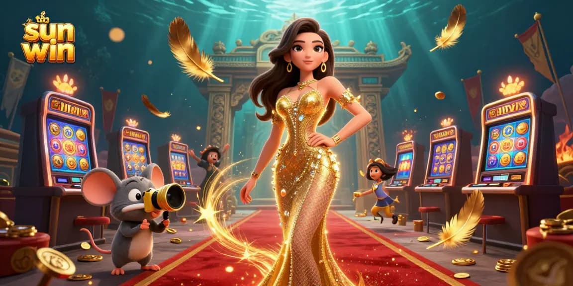 Experience the excitement of tải sun win with vibrant slot machines and golden details.