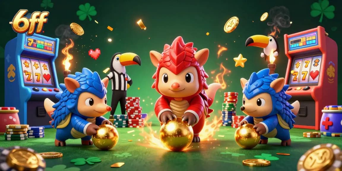 Win big with 6ff as rival pangolins roll golden balls through poker chips in a casino adventure