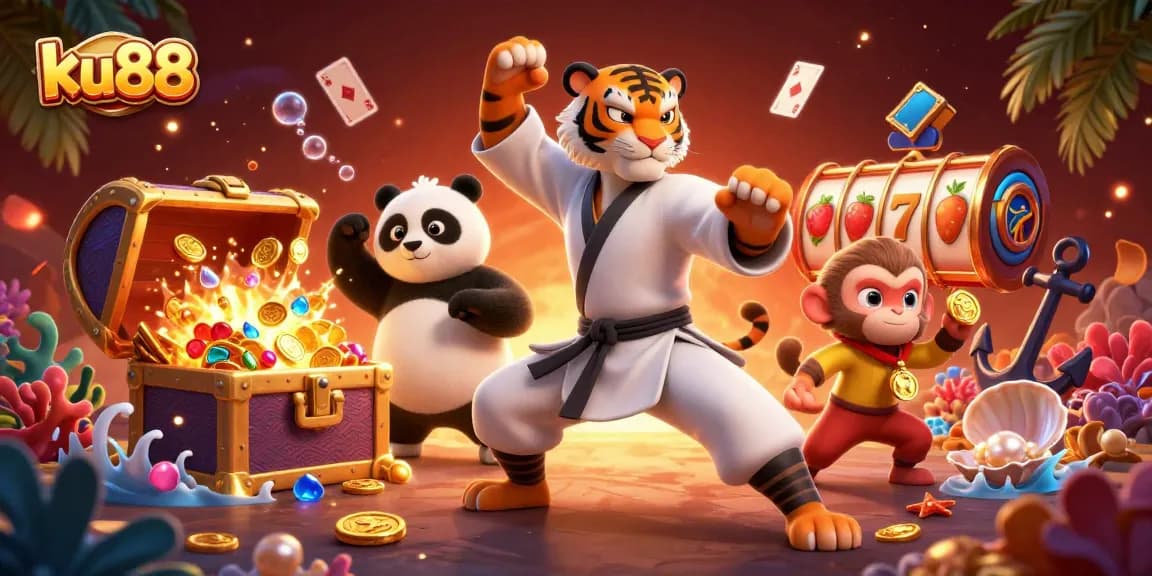 Engage in thrilling action with ku88 as the kung fu tiger shows strategic mastery in a vibrant casino setting.