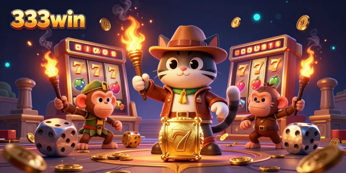 Experience thrilling wins with 333win as the explorer cat uncovers golden casino treasures.