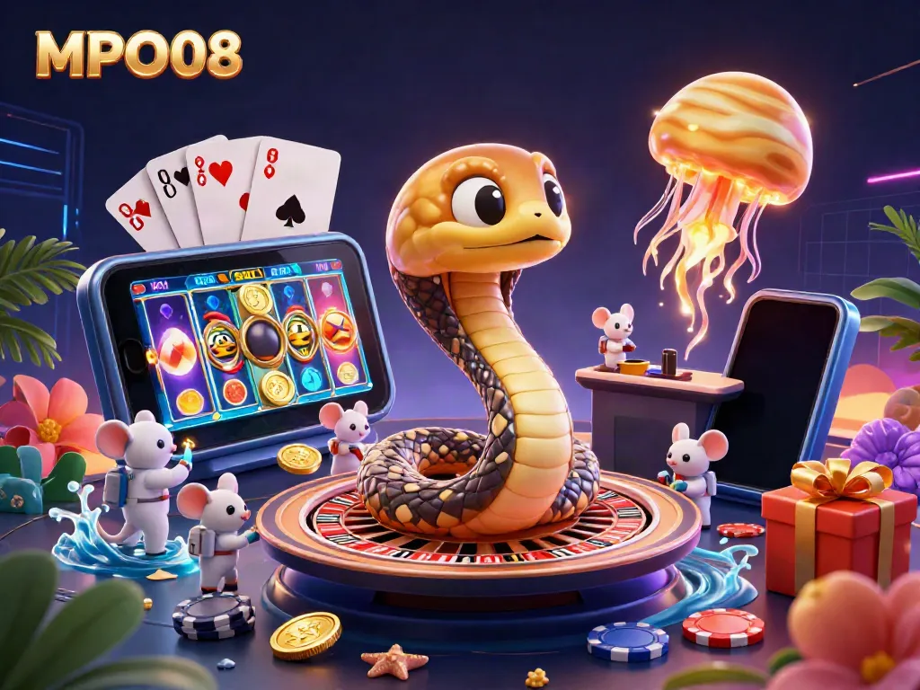 MPO08 offers an exciting gaming experience with vibrant cosmic characters and casino elements.