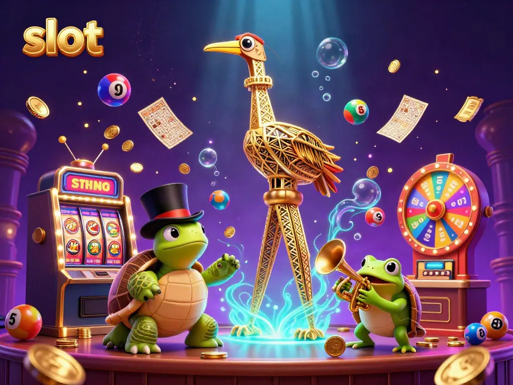 Engaging scene with cartoon characters enjoying slots, colorful elements capturing excitement in a casino.