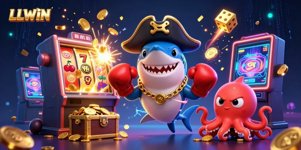 Experience the thrill of LLWIN casino with playful characters and dynamic game elements that capture the excitement of online gambling.