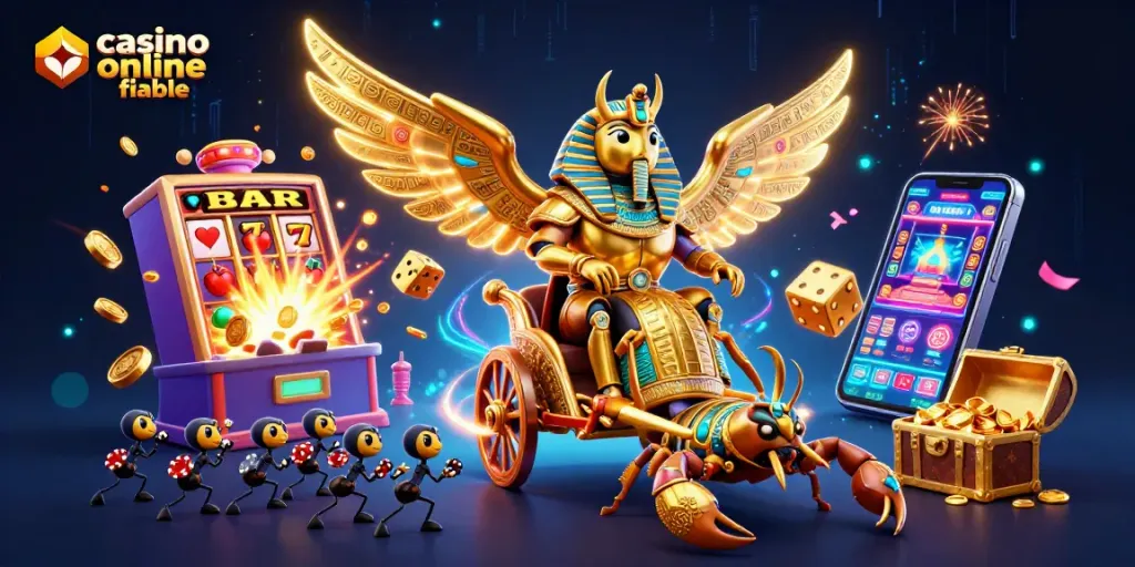 Juega en el casino online fiable, donde un escarabajo dorado lidera un emocionante desfile de juegos y premios.