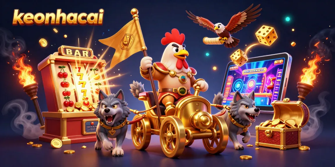 Experience exciting gaming with keonhacai as a rooster warlord rides into action amidst a treasure-filled casino world.