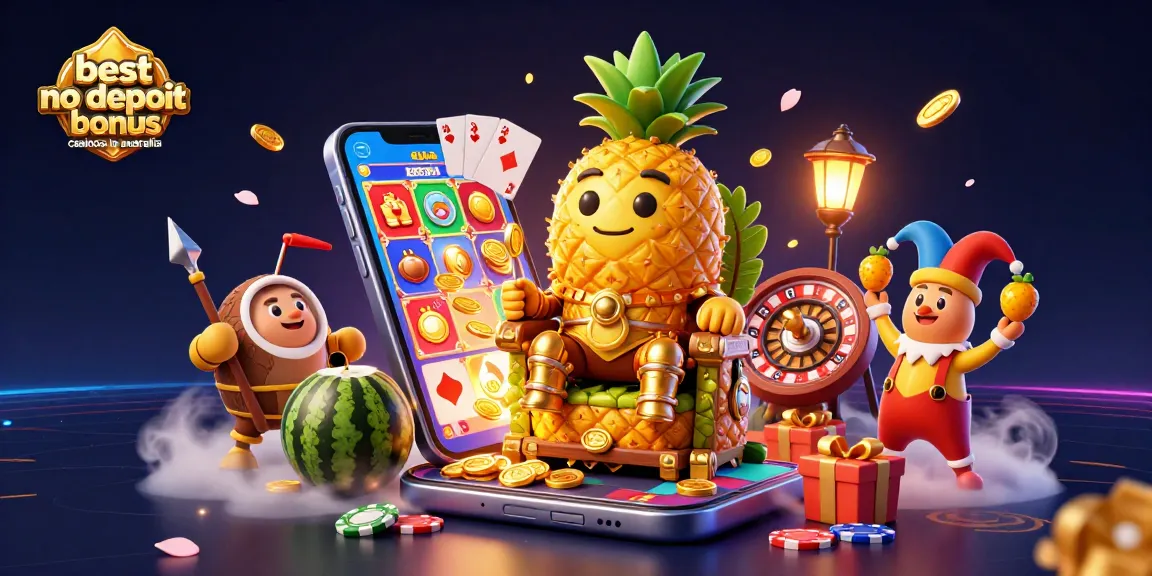 Engage with the best no deposit bonus casinos in australia, featuring a vibrant 3D casino scene with playful characters.