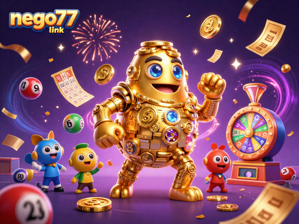 Engage with the action and promotions featured on nego77 link showcasing dynamic casino elements and golden golem.