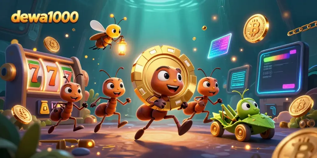 Experience thrilling moments in dewa1000's jackpot heist scene with lively characters and glowing elements.