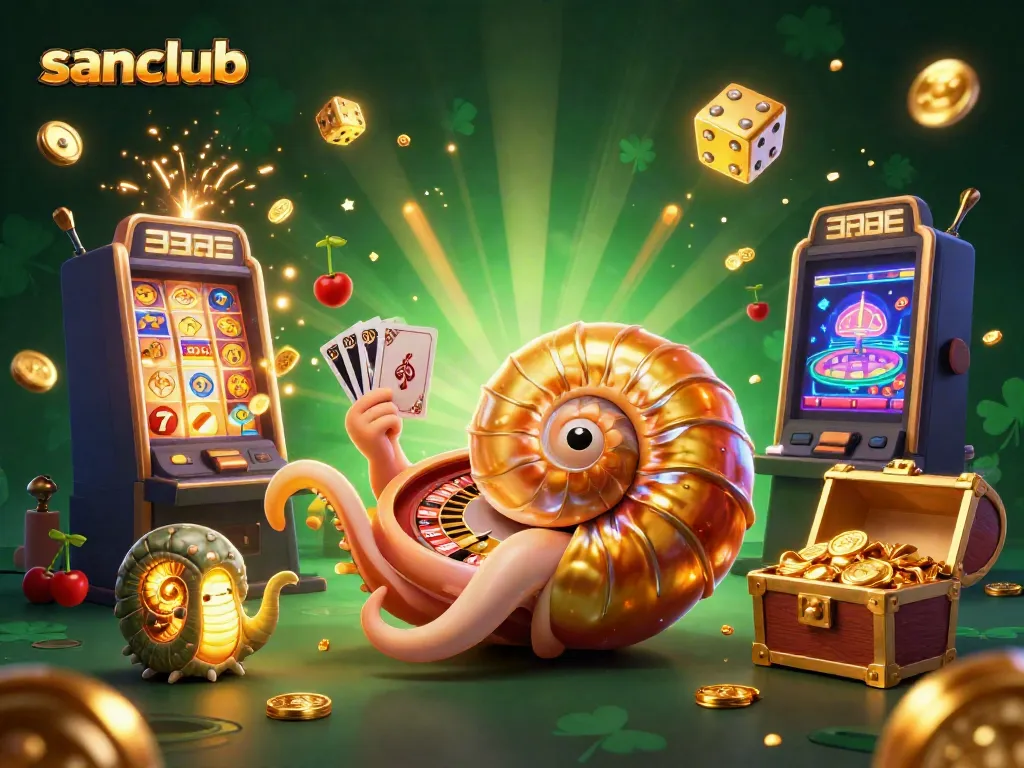 Experience the thrills at sanclub with a vibrant 3D casino scene bursting with games and excitement.