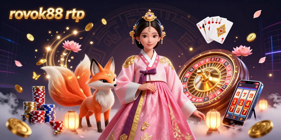 Experience the vibrant energy of rokok88 rtp with a captivating 3D illustration featuring a graceful Asian woman in a lavish hanbok amidst casino riches.