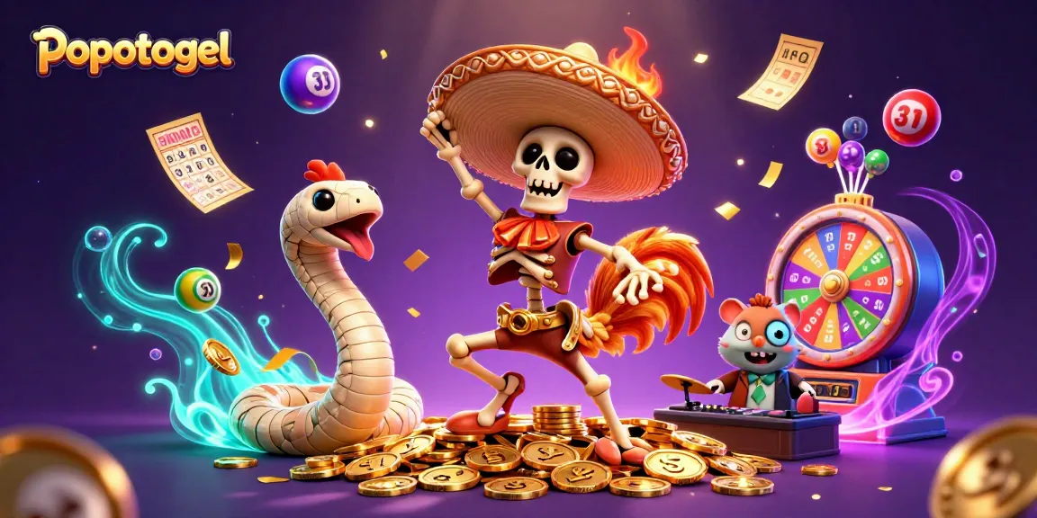 Engage in the excitement of popotogel with a vibrant scene of winning characters celebrating amidst colorful gaming elements.