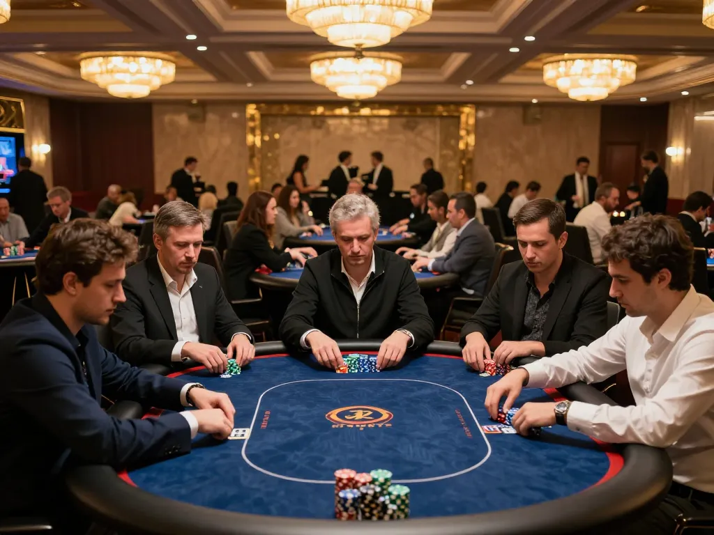 Players enjoying poker at gamebaidoithuong8 casino, luxury setting with vibrant gameplay details