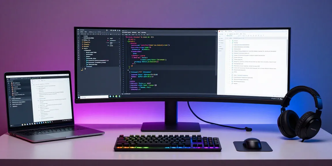 "gi8ee software development workspace with advanced technology and coding setup, showcasing efficiency and innovation."