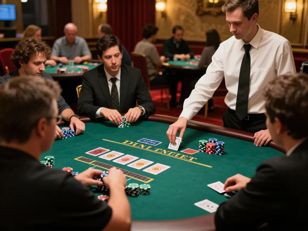 Exciting Blackjack gameplay displaying cm88seo atmosphere with player strategies and intense dealer focus.