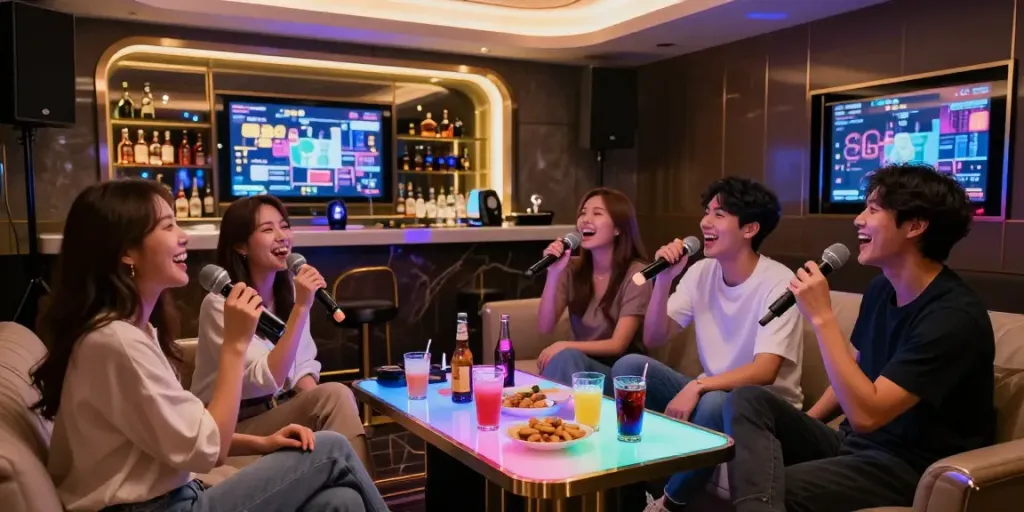 강남달토에서의 즐거운 친구들과 세련된 노래방 분위기