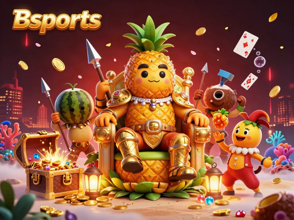 Experience the excitement of Bsports with a vibrant casino scene featuring a pineapple king and more.