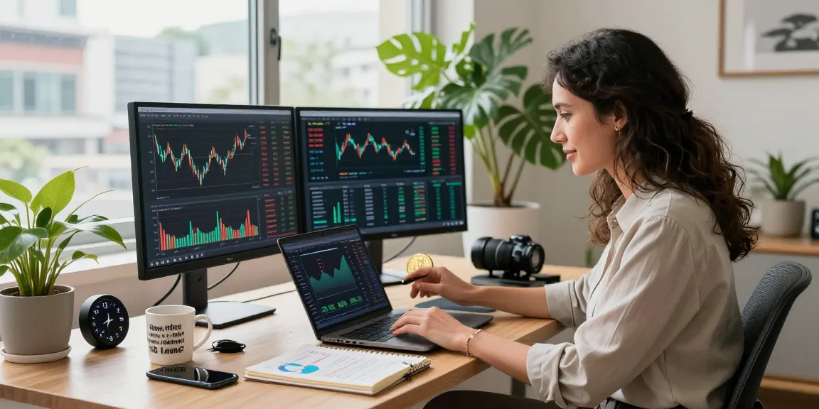 Entrepreneur analyzing XPAY33 cryptocurrency trends in a modern home office.