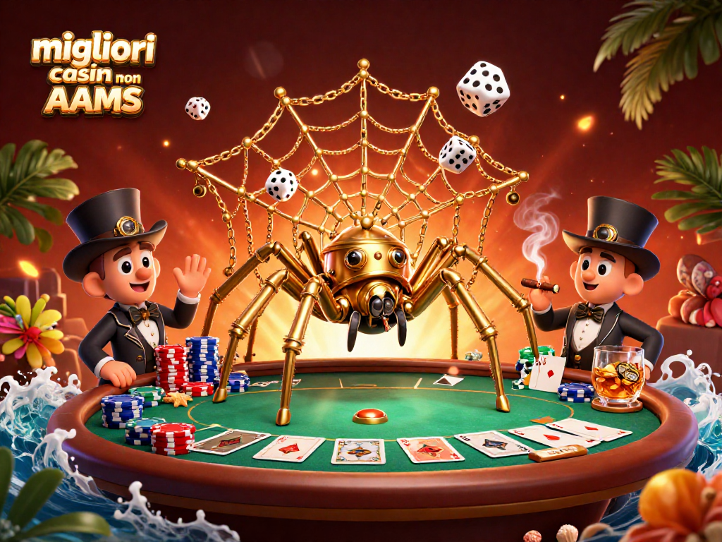 Gioca nei migliori casino non AAMS con il ragno d'ottone e i gettoni di poker scintillanti.