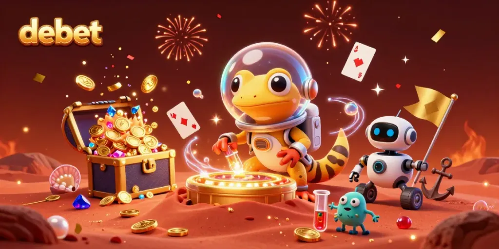 Experience the thrilling gaming world of debet with Martian characters exploring a casino rich in treasures.